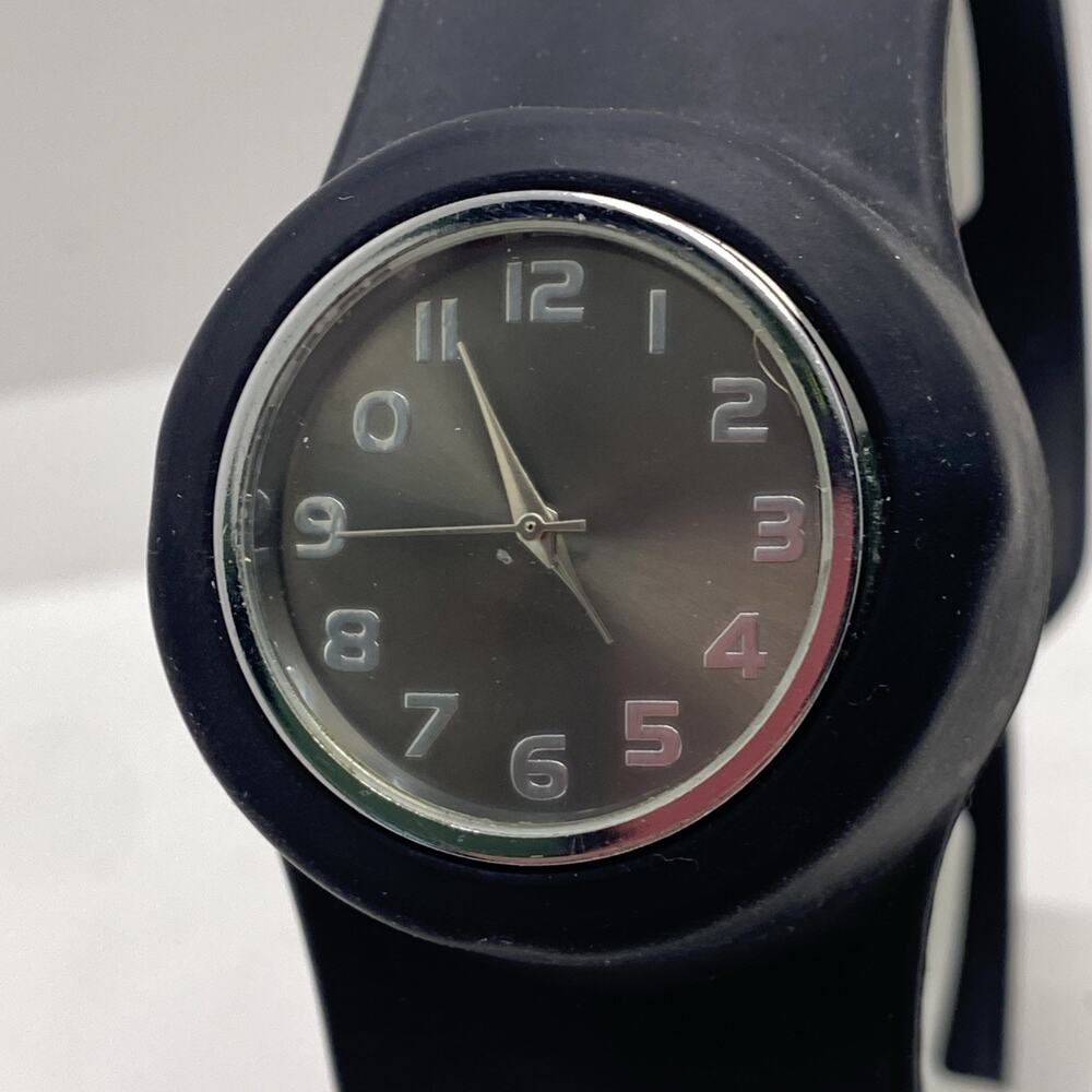 Womens Black Rubber Slap Watch Bracelet New Battery